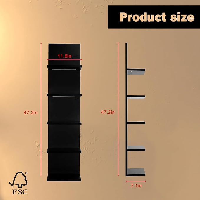 Homaterial 5 Tier Wall Shelf Unit, Wall Mount, Floating Column Home Decor - Image 2