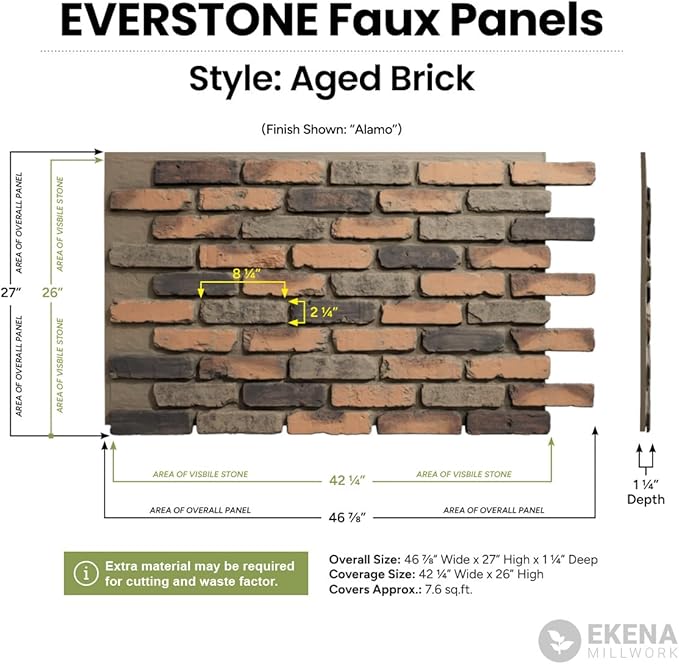 EverStone Aged Brick Faux Brick Panel, 46 7/8"W x 27"H x 1 1/4"D, Horizon Color - Image 2