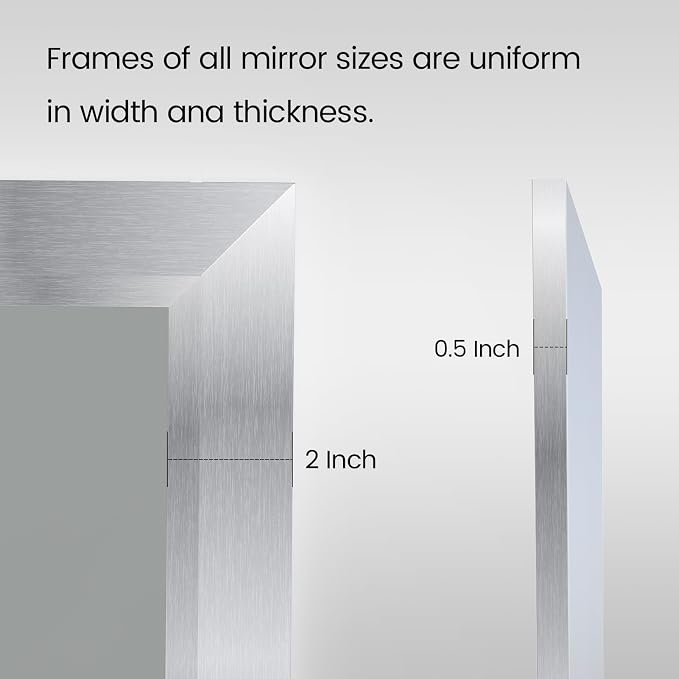 Amorho Bathroom Mirror, 44x36 Inch Silver Thick Metal Framed Wall Mirrors - Image 6