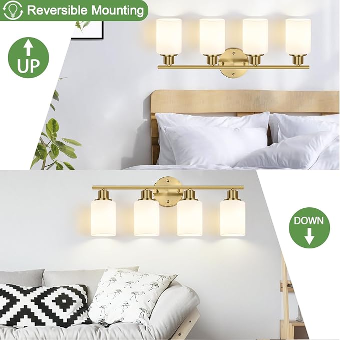 Zarbitta 4-Light Bathroom Light Fixtures, Brushed Gold Modern Vanity Lights - Image 8