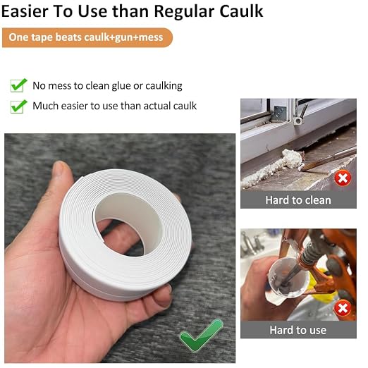 White Caulk Tape Self Adhesive Waterproof, Bathroom Peel & Stick Caulking Strip - Image 4