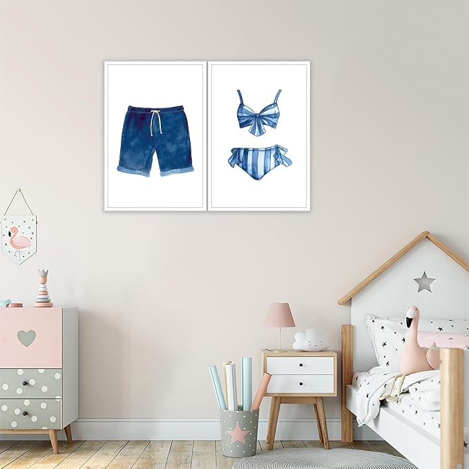 Liyark Set of 2 Retro Navy Blue And White Swimsuit Art Posters Beach Bathing - Image 7