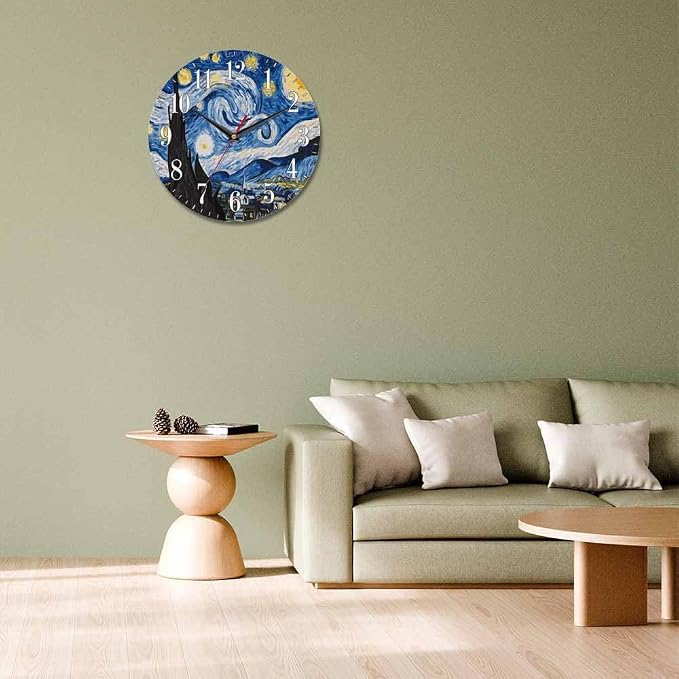 Mxocom The Starry Night Wall Clock Art Oil Painting Moon Mountain Village Van - Image 7