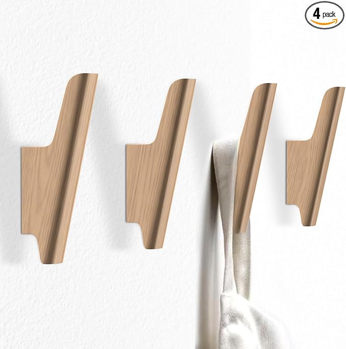 Wood Wall Hooks 4 Pack Coat Hooks Wall Mount Natural Wooden Hooks by FCOWK