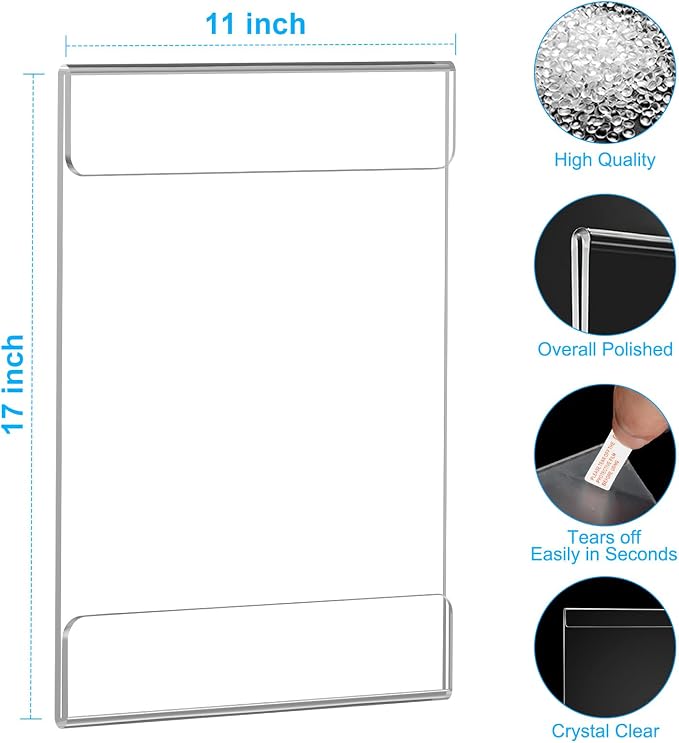 EHWINE 8 Pack 11x17 Wall Mount Acrylic Sign Holder, Wall Signs Photo Menu Flyer - Image 3