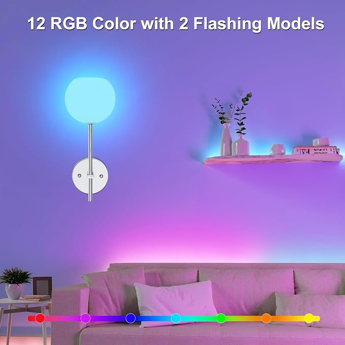 Chrome Battery Operated Wall Sconces Set of 2, Rechargeable Wireless Wall Lights - Image 7