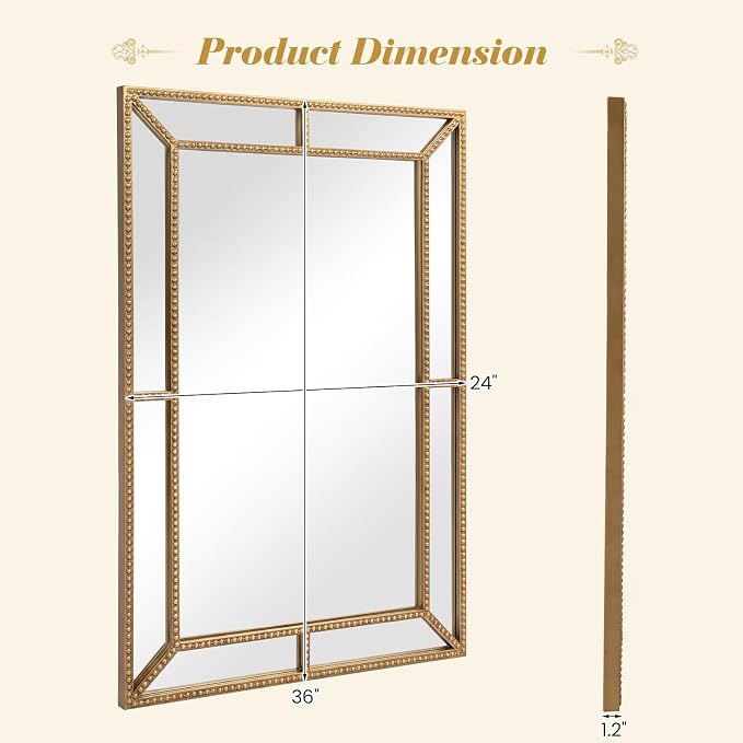 Tangkula 36" x 24" Gold Rectangle Wall Mirror, Decorative Mirror - Image 4