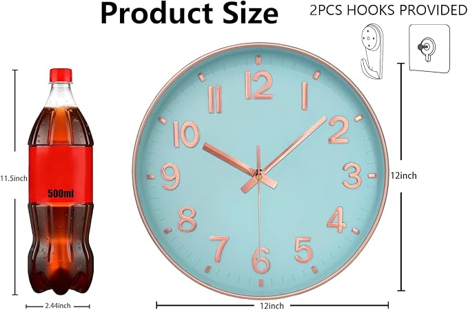 Wall Clocks Battery Operated, 12 Inch Non Ticking Digital Wall Clock, Silent - Image 3