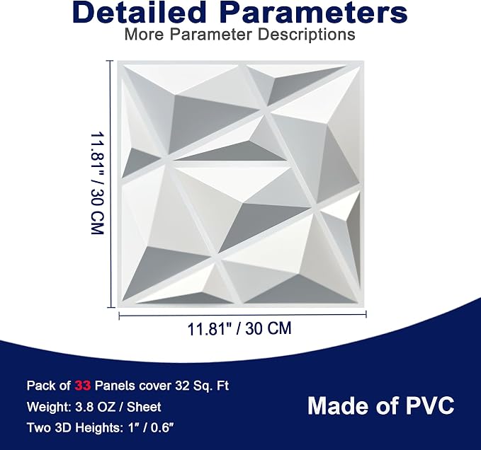 MIX3D 33 Pack 3D Wall Panels, Modern Diamond Textured Design - Image 3