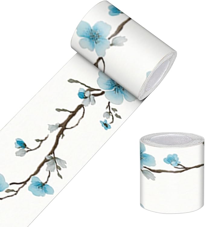 HOMETITUTE Wallpaper Border Peel and Stick Blue Blossom Texture Decorative Wall by HOMETITUTE