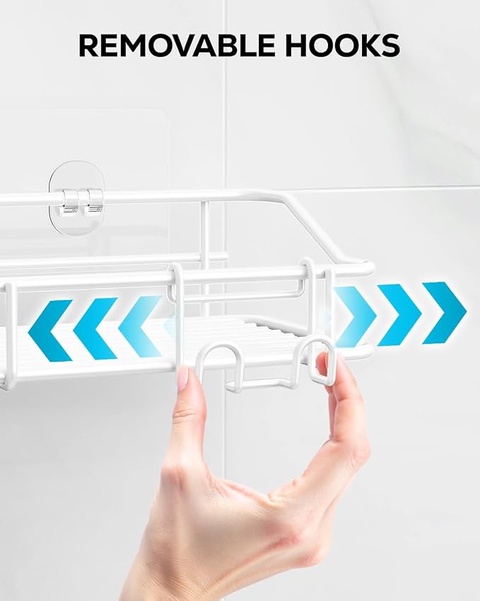 Nieifi Shower Caddy Shelf with Hooks Storage Rack Organizer Adhesive Stainless - Image 5