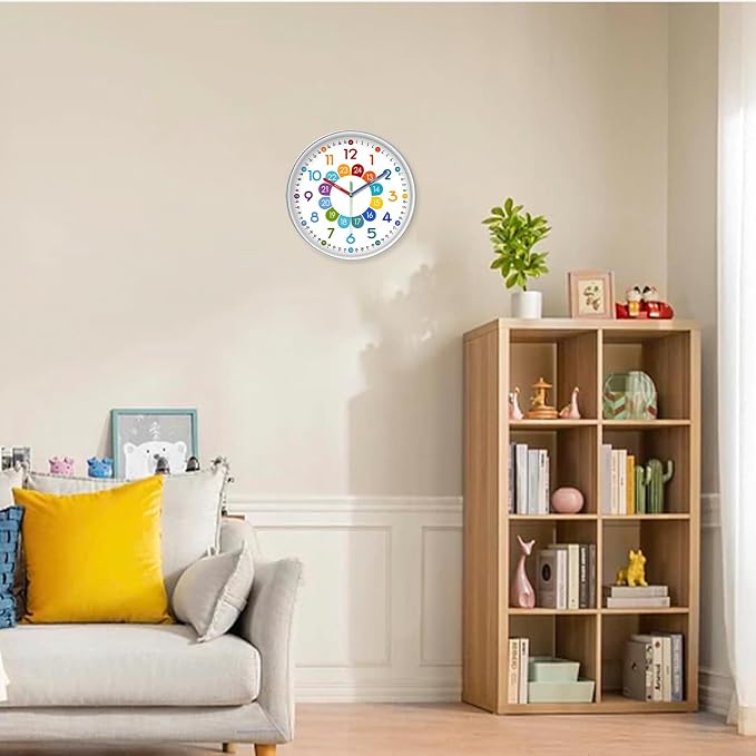 XFM Silent Kids Wall Clock 8 Inch Non Ticking Battery Operated Kids Teaching - Image 3