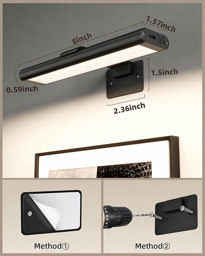 EZVALO Picture Light for Wall, Rechargeable 2400mAh Battery Lights Wireless - Image 2