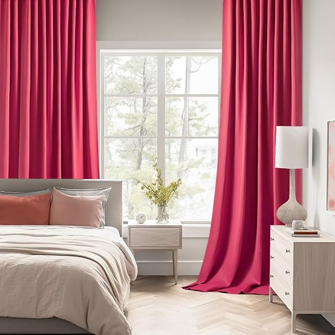MIULEE Hot Pink Back Tab Blackout Curtains 120 Inch Long 2 Panels Set - Image 2