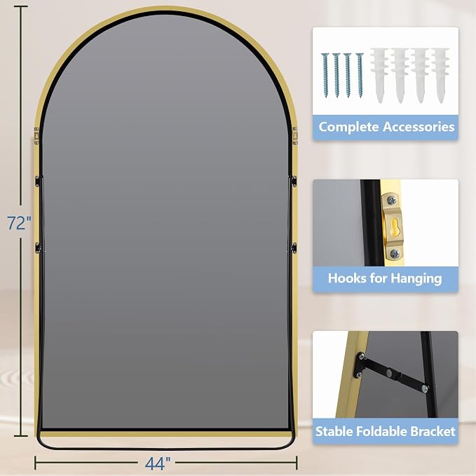 Arched Full Length Mirror with Stand, Extra Large Gold Full Length Body Mirror - Image 7