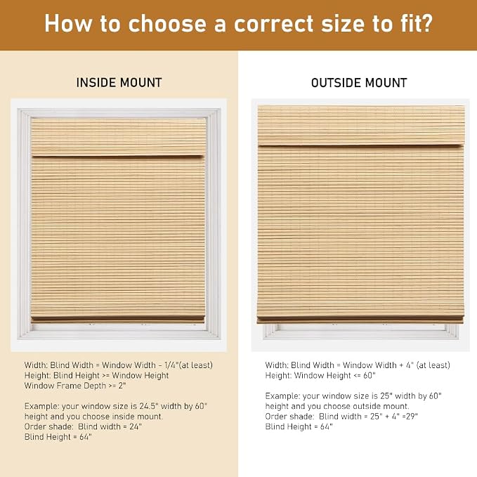 SEEYE Cordless Bamboo Roman Shades, Roll Up Blind Privacy Shade - Image 6