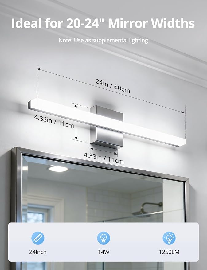 Combuh 2 Pack LED Vanity Lights Bar 24 Inch Bathroom Light Fixtures 14W IP44 - Image 8