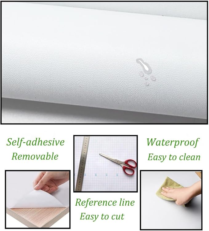 Safiyya White Peel and Stick Matte White Contact Paper 14.2" x 393" Self - Image 5