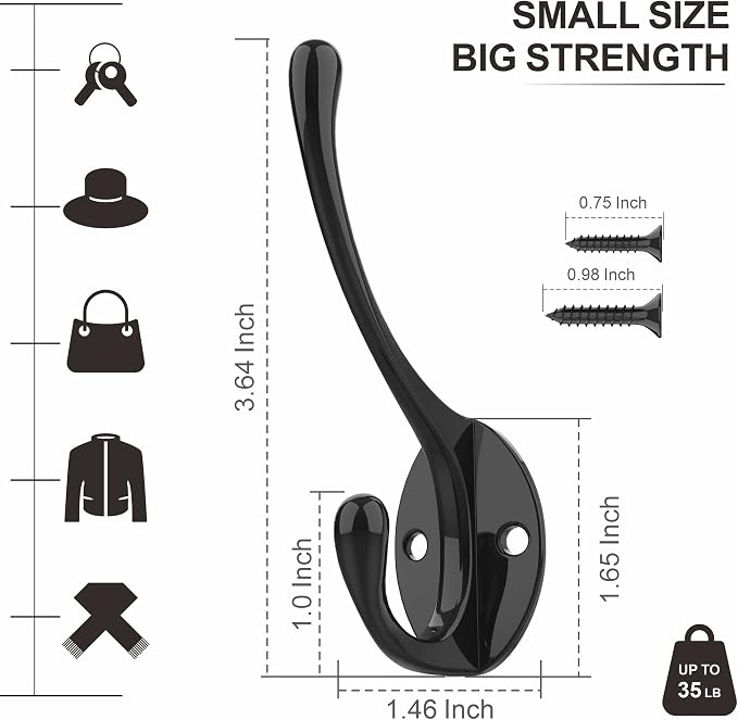 Heavy-Duty Metal Coat Hooks for Wall, Double Robe Hooks for Coat - Image 3