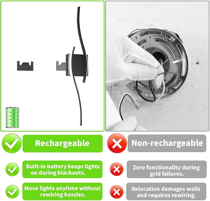 Daunton Modern Battery Operated Wall Sconce Set of 2, 3CCT Adjustable, Timer& - Image 3