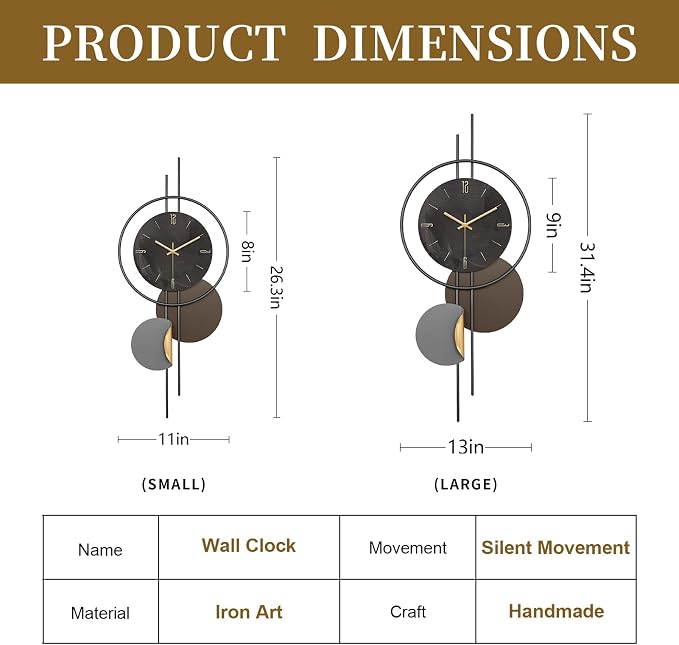 Modern Wall Clock for Living Room, Large Black Decorative Wall Clock, Creative - Image 3