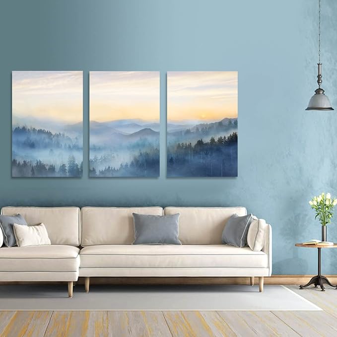 YJYart Foggy Forest Canvas Wall Art Landscape Mountain Wall Art - Image 2