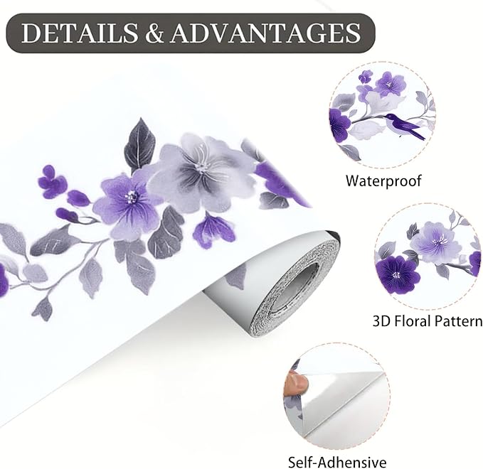Purple Floral Wallpaper Border 196x4 Inch Peel and Stick Wall Border Self - Image 9
