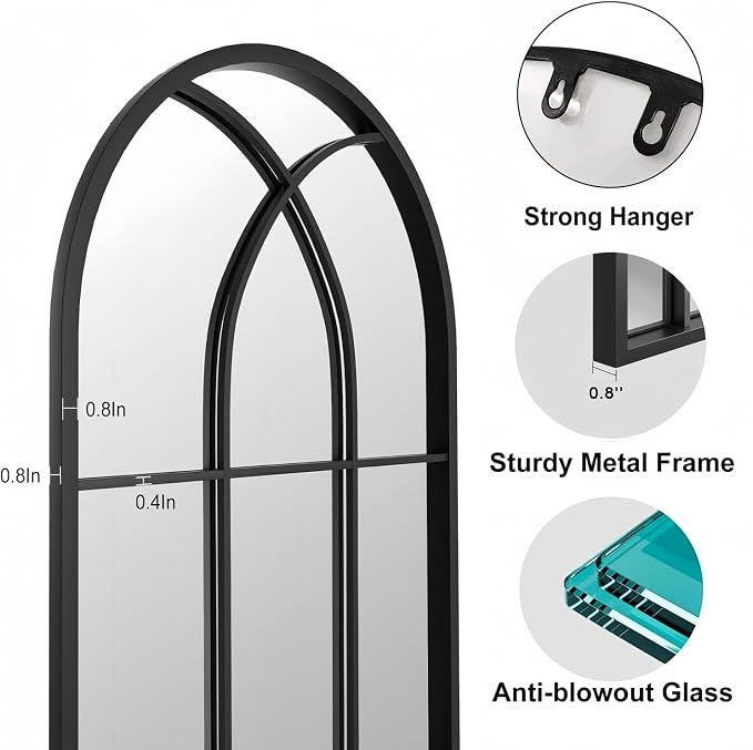 Dewfig 71"x32" Arched Window pane Full Length Mirror, Wall Mirror, Floor - Image 6