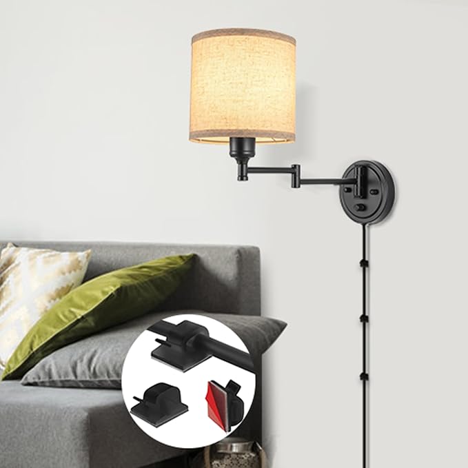 GOODATE ENCOMLI Dimmable Plug in Wall Sconces, Swing Arm Wall Lamp, Wall - Image 9