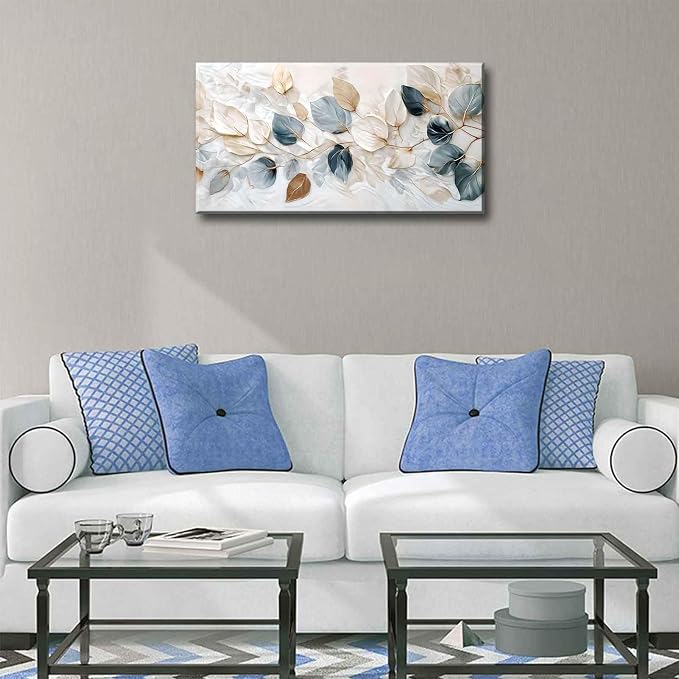 Large Living Eucalyptus Leaf Canvas Wall Art Teal White Botanical Abstract - Image 7