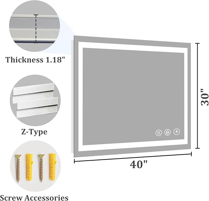 Koonmi 40"x30" LED Mirror for Bathroom, 90CRI Anti-Fog Vanity Mirror - Image 6