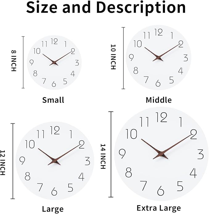 Mosewa Wall Clock Battery Operated 8 Inch White Silent Non Ticking Simple - Image 2