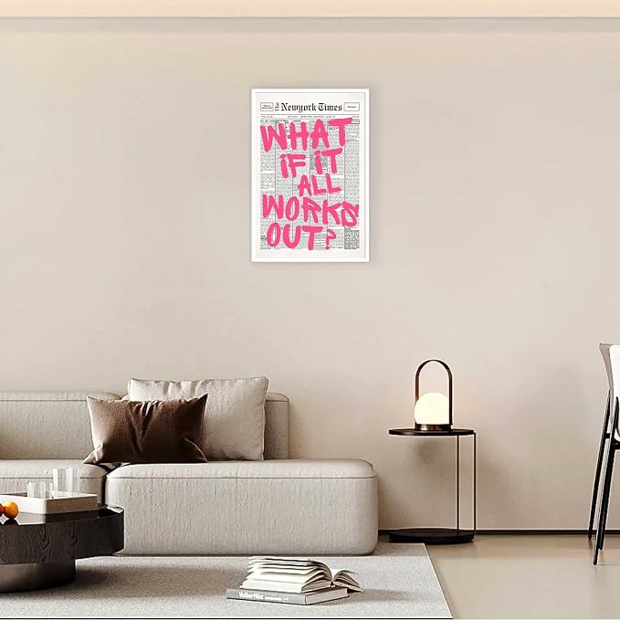 Drimiler Retro Newspaper Pink Font Poster What If It All Works Out Canvas Wall - Image 6