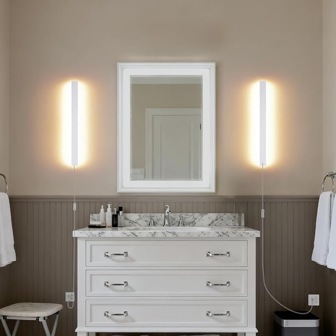 KELUOLY Modern Plug in Wall Sconces, 23.6 inch Frosted White LED Long Wall - Image 5