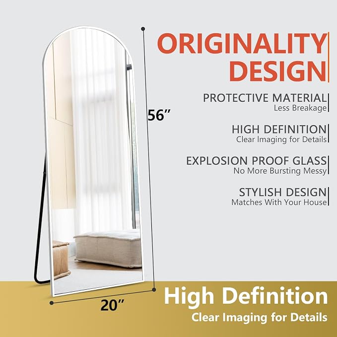 Rowjut Floor Mirror Arched Mirror Full Length 56"X20"Full Length Mirror can be - Image 2