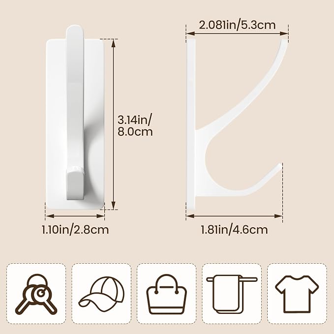 pickpiff White Self Adhesive Coat Hooks - Image 3