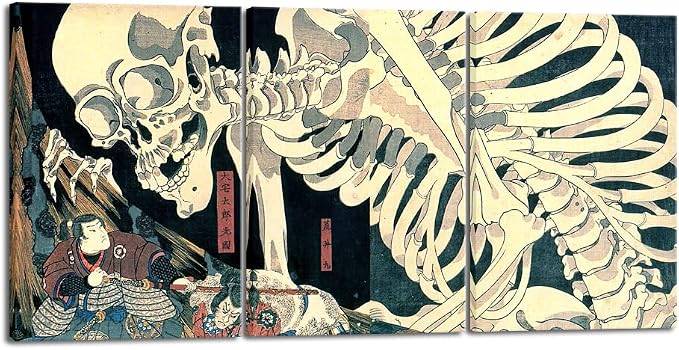 Wieco Art 3 Piece Witch and Skeleton Ukiyo-E by Utagawa Takiyasha Historic by WiecoArt