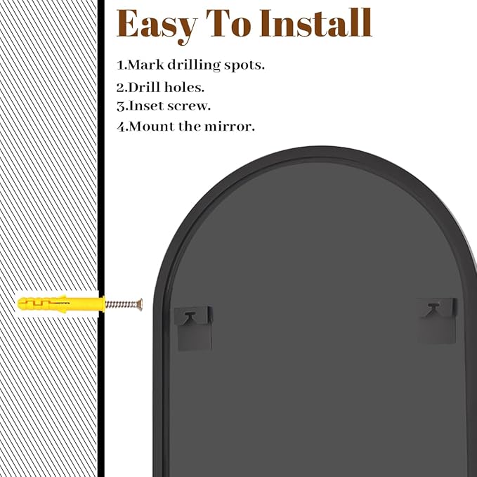 VooBang Arched Wall Mirror, 26 x 28 inch Arch Bathroom Mirror, Wall Mounted - Image 5