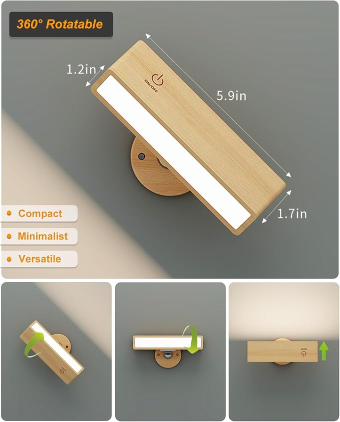 DetarZinLED Wall Lights Battery Operated Wooden, Magnetic Wall Sconces - Image 7