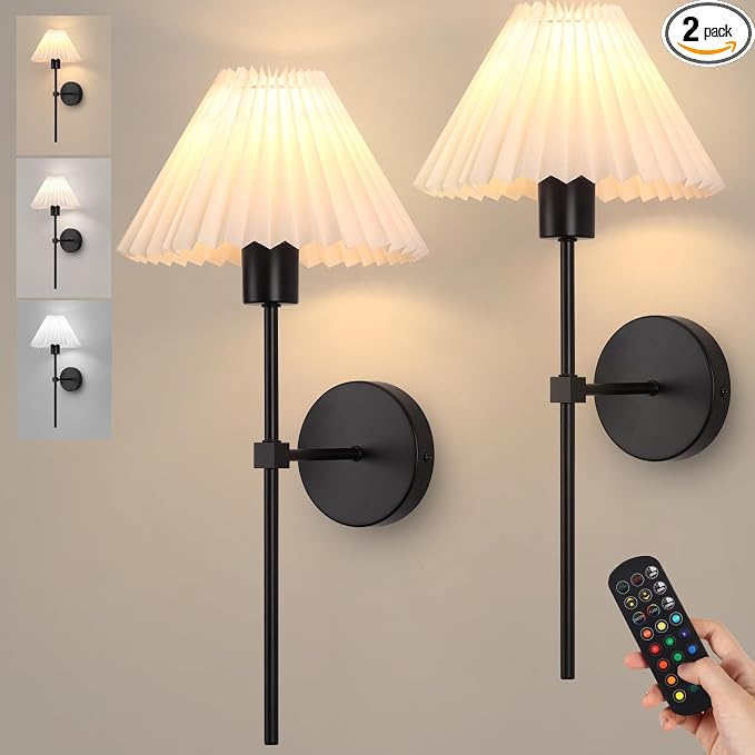 Rechargeable Battery Operated Wall Sconces Sets of 2, 15 Colors Wireless Wall by KELUOLY