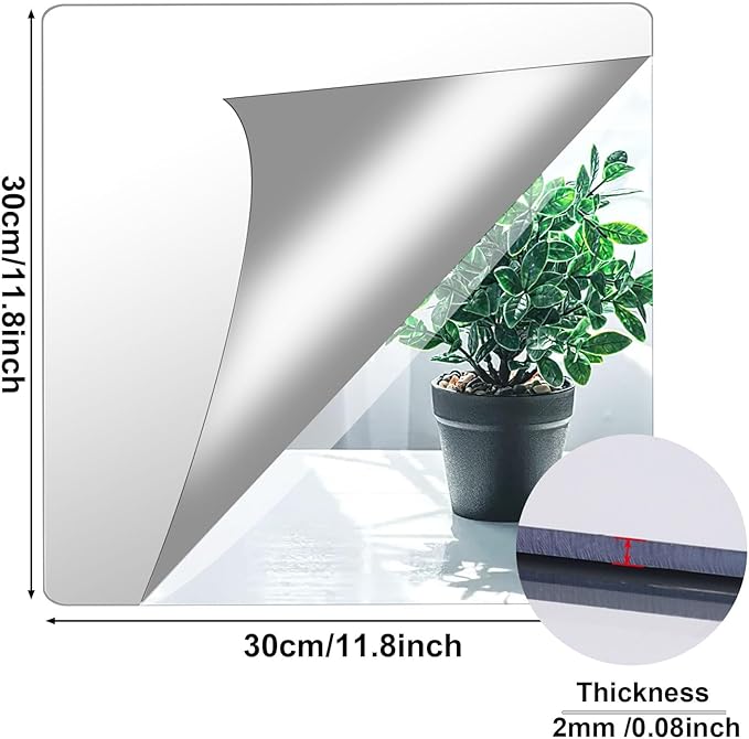 JUNEBRUSHS 4 Pack Self Adhesive Acrylic Mirror, 12X 12 Inch Mirror Tiles - Image 2