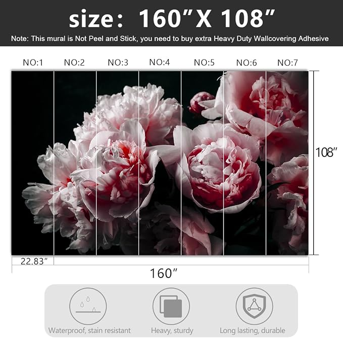 Black Peony Pink Floral Living Room Fabric Wallpaper Bedroom Bathroom Dark - Image 4
