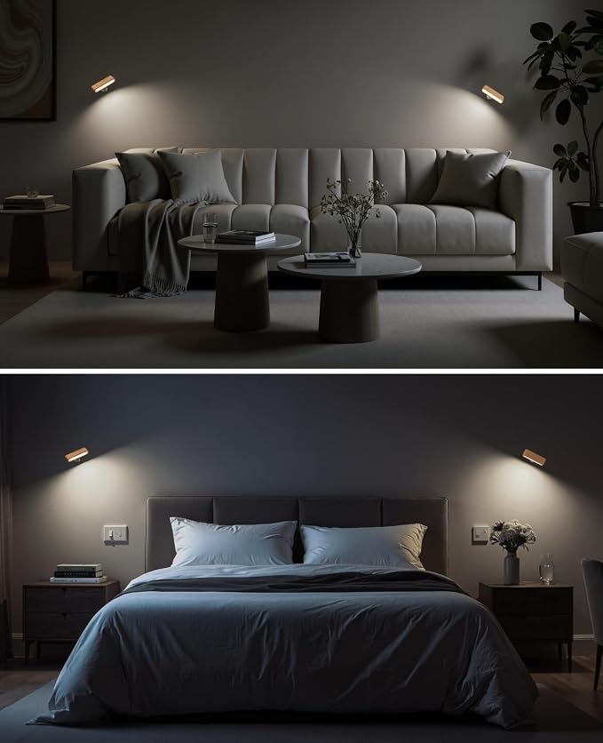 Wood Battery Operated Wall Sconces Set of Two, Magnetic Mini Wall Lights - Image 9