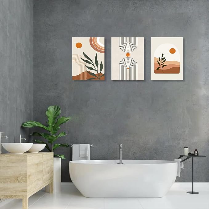 Boho Wall Art Set of 3, MidCentury Modern Wall Prints Framed Canvas Paintings - Image 8