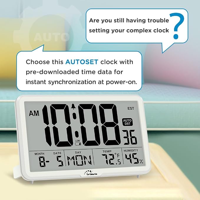 WallarGe Auto Set Digital Wall Clock Battery Operated, Desk Clocks - Image 3