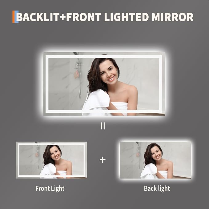 LED Bathroom Mirror 50 x 26 inch, Lighted Bathroom Vanity Mirror - Image 4