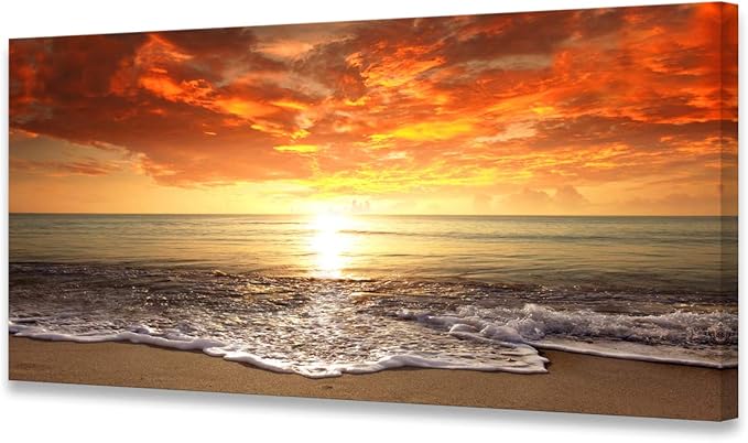 Baisuart S0162 Canvas Prints Wall Art Sunset Ocean Beach Pictures Photo by Baisuart