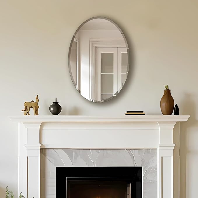 Bathroom Mirror for Over Sink, Oval Frameless Mirror, Beveled Polished Wall - Image 6