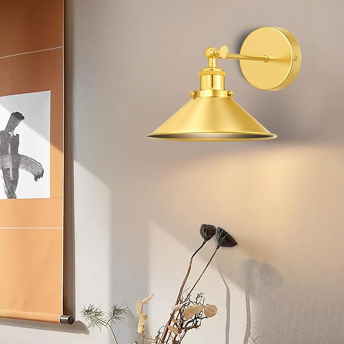 Gold Battery Operated Wall Sconce Set of 2, Vintage Wireless Wall Sconces - Image 7