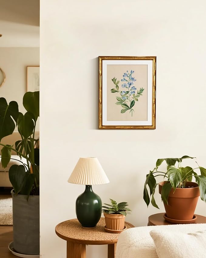 InSimSea Gold Bamboo Framed Canvas Wall Art, Vintage Rosa Chiba Flower - Image 4